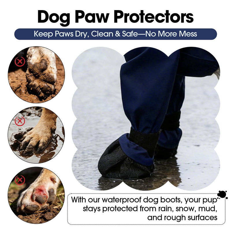 Waterproof & Dirt-Proof Dog Rain Boots for Small Medium Dogs – Adjustable One-Piece Paw Protectors with Reflective Strips and Non-Slip Soles for Rain Snow, Blue XS - PawsPlanet Australia