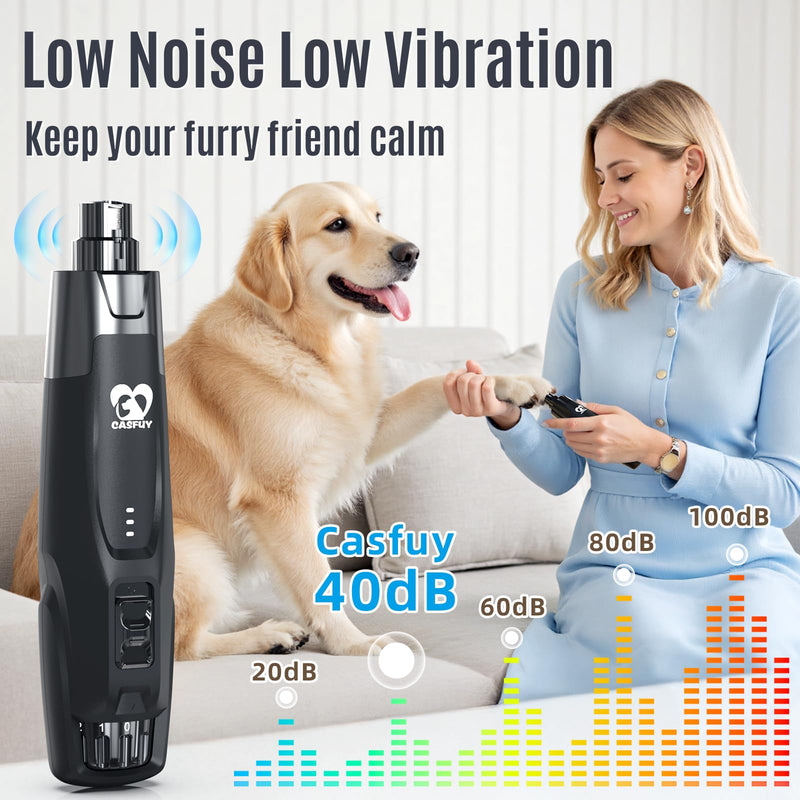 Casfuy New 6-Speed Dog Nail Grinder - 50% More Power Dog Nail Trimmers with 2 LED Lights Quiet 7h Running Time Electric Pet Nail Grinder File Toenail Grinder for Large Medium Small Dogs & Cats (Black) Black