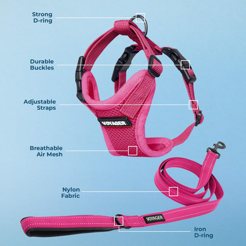 Voyager Step-in Lock Dog Harness w Reflective Dog Leash Combo Set with Neoprene Handle 5ft - Supports Small, Medium and Large Breed Puppies/Cats by Best Pet Supplies - Fuchsia, L - PawsPlanet Australia