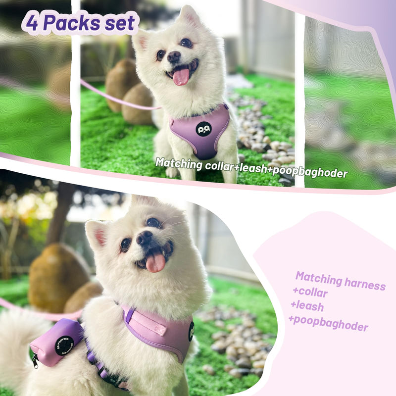 Dog Harness Collar Leash Combo,No Pull Adjustable Vest Cute for Small Puppy Medium Girl/Boy Pets with Poop Bag Holder(XSmall,Purple) XSmall Purple - PawsPlanet Australia