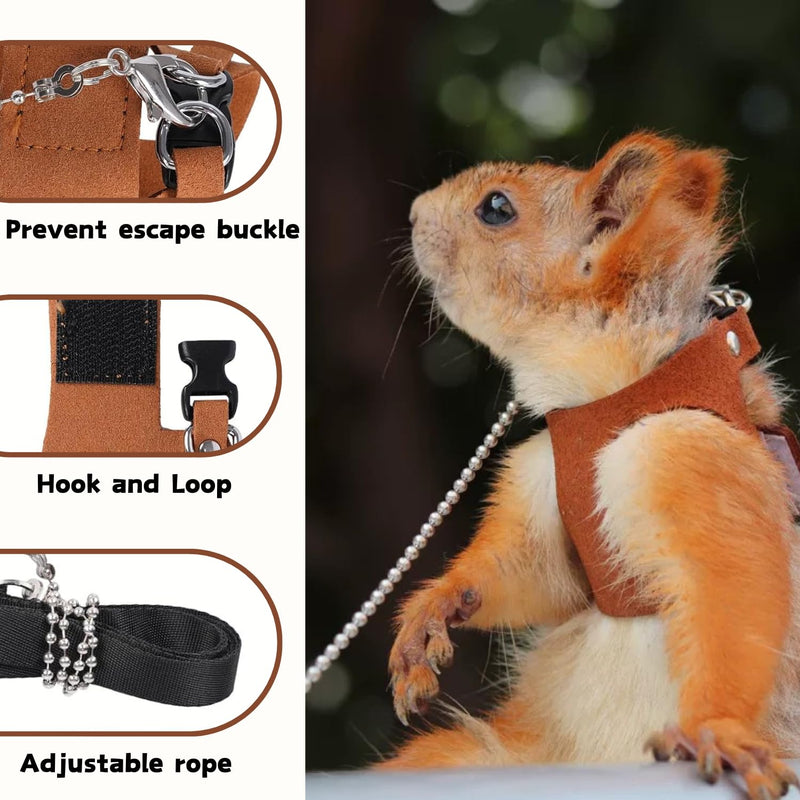 3 Pack Squirrel Harness and Leash Set - Adjustable Soft Leather & Traction Rope Strap Anti-Biting Chainfor Small Pet Walk Jogging Bearded Dragon Reptile Squirrel Rat - PawsPlanet Australia