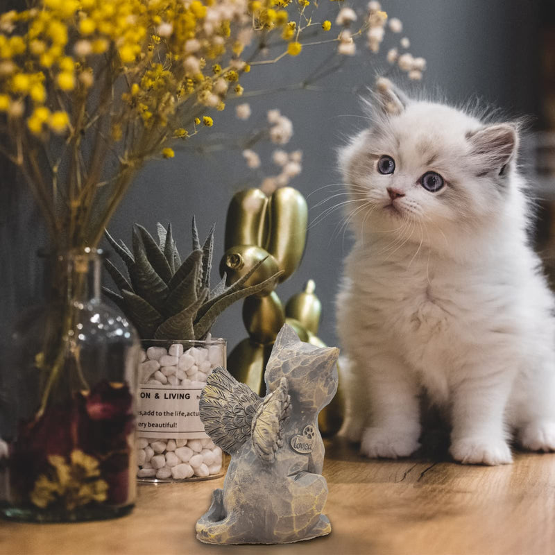 Cat Angel Memorial Figurine, Gray, Resin Sculpture for Cat Lovers, Pet Loss Gift, Hand-Painted Natural-love My Cat (Gray) - PawsPlanet Australia