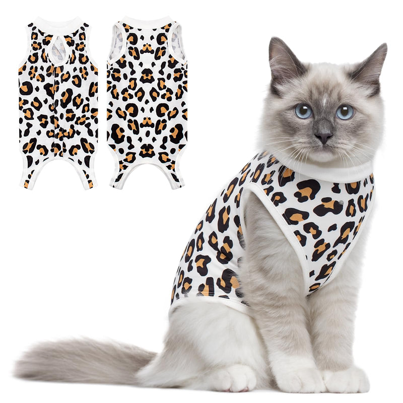 Coppthinktu Cat Recovery Suit Female Cats Onesie for Cats, Breathable Cat Surgery Suit for Surgical Abdominal Wounds Skin Diseases, Cute Kitten Spay Recovery Suit E-Collar Alternative Anti Licking Leopard Medium
