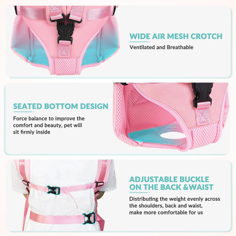 Carrier Backpacks, Adjustable Pet Backpack Carrier, Legs Out Easy-fit Dog Chest Bag for Medium Small Dogs, Hands Free Dog Front Carrier for Hiking, Cycling（Pink S） Pink - PawsPlanet Australia