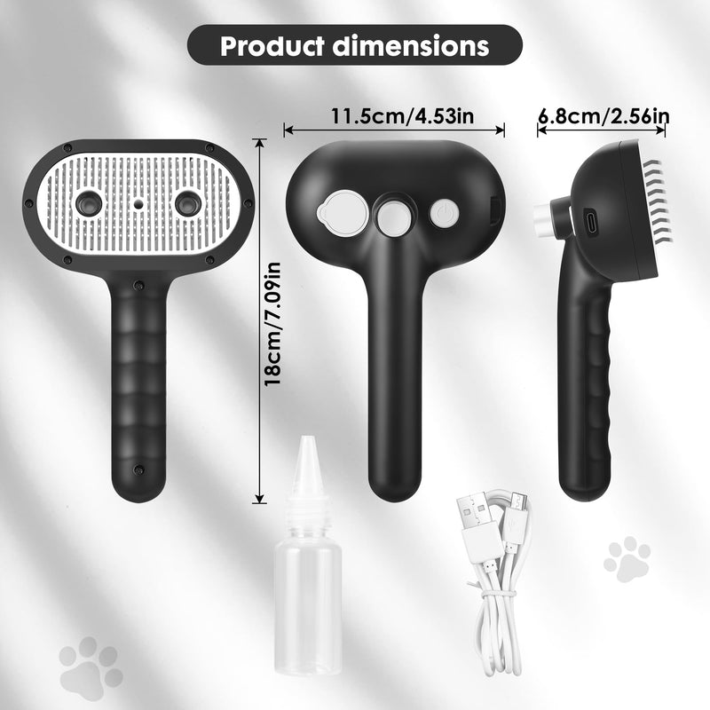 Cat Steam Brush for Grooming and Shedding for Long and Short Hair Pets Deshedding and Hair Removal tool for Dogs & Cats Self Cleaning 4 in 1 Massaging Pet Spray Spritz Defur Comb Black - PawsPlanet Australia