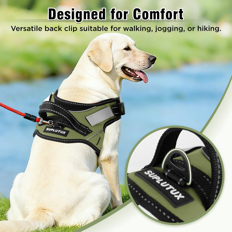 Soft No Pull Dog Harness - Green, Reflective Strips, Customizable Velcro Patches, Adjustable Breathable Vest with Soft Neck Pad & Locking Buckle for Small Medium Large Dogs-XL XL - PawsPlanet Australia