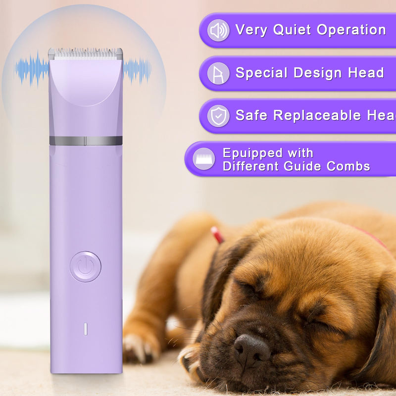 Dog Grooming Clippers Kit-Electric Rechargeable Cat Trimmer Tools-Cordless Quiet Pet Nail Paw Grinder-4 in 1 Multifunctional Low Noise Shaver-Razor for feet Face Ears Toenail Eye Purple - PawsPlanet Australia