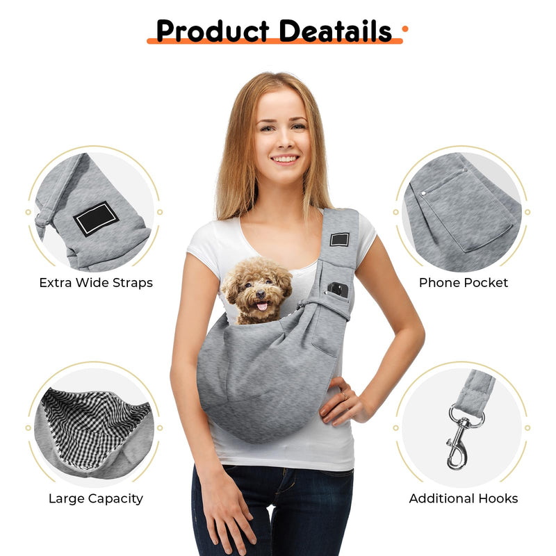 Sling Carrier for Small Pets, Hands Free Cat Sling, Reducing Back Neck Pain Anti-Anxiety Dog Front, Adjustable Soft Dog Carrying Grey - PawsPlanet Australia
