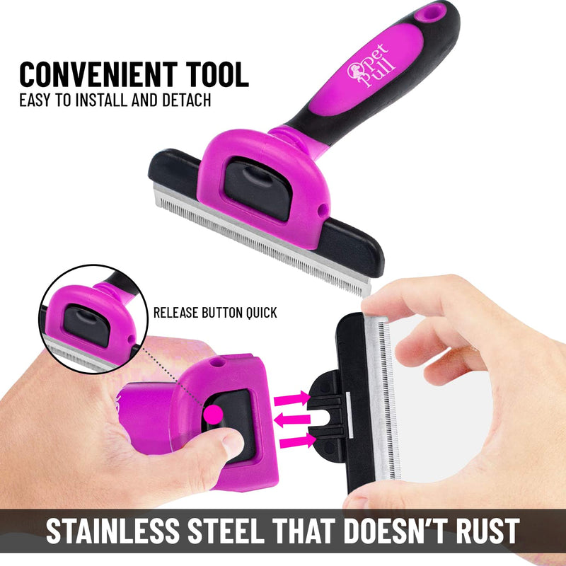 Deshedding and Grooming Tool - Stainless Steel Knot Detangler Comb for Dogs & Cats, Reduces Shedding by 95% (Pink) Pink - PawsPlanet Australia