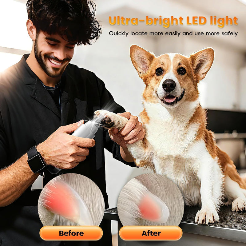 Silent Groom Pro Nail Grinder, 2025 New Nail Grinder for Dogs and Cats with LED Light & 3 Speeds, 2000mAh USB Rechargeable Dog Nail Trimmer for Thick Nails (1pc+2 Heads)