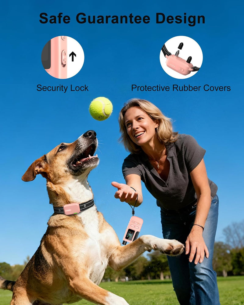 Jugbow Dog Shock Collar - 4200FT Dog Training Collar with Remote, IPX7 Waterproof Electric Collar with 4 Training Modes, Security Lock, Rechargeable e-Collar for Dogs 10-120lbs(Pink)