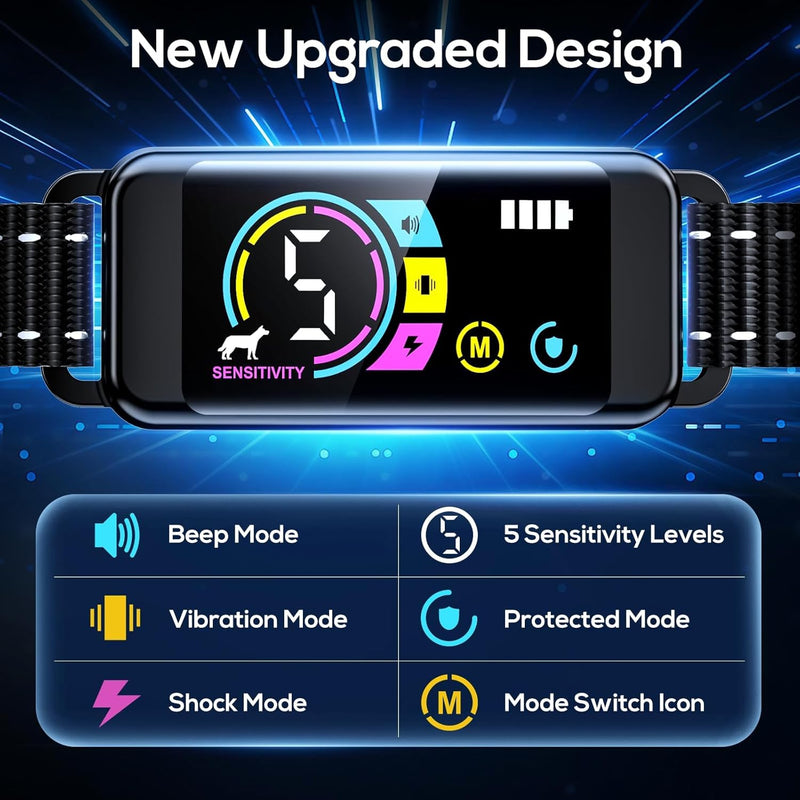 No Shock Bark Collar for Small Dogs 8-40 lbs - Beep & Vibration, Smart Screen, 5 Sensitivity, Anti-False Trigger, Magnetic Rechargeable, IP67 Waterproof, Black/Black Adjustable