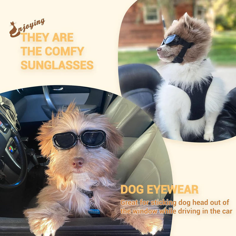 PETLESO Dog Goggles Small Breed, Dog Sunglasses Small Breed Goggles for Small Dogs Riding Driving Black