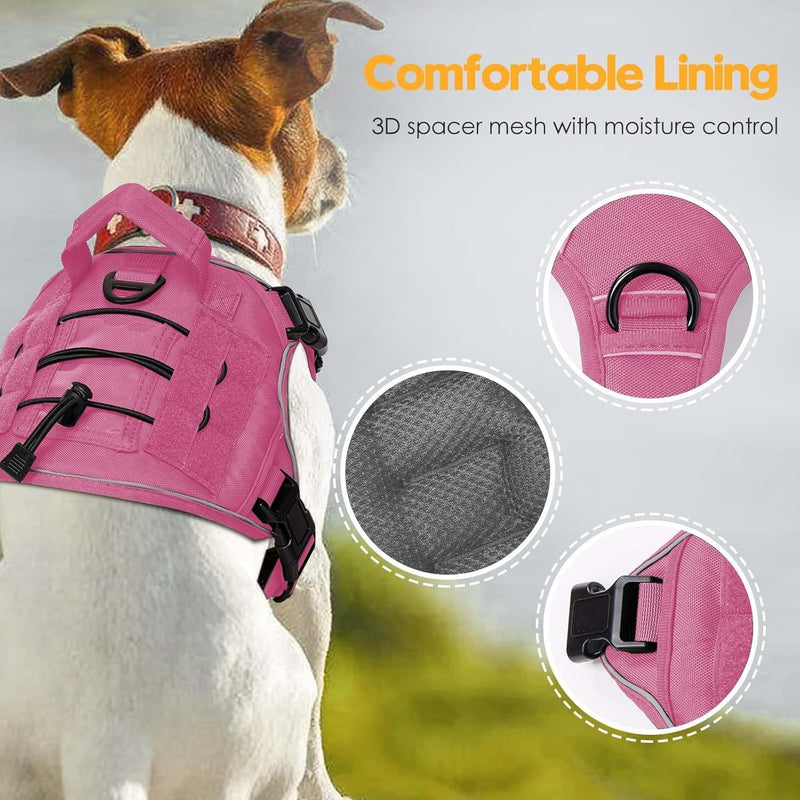 Tactical Dog Harness for Large Dogs,No Pull Military Dog Vest with Handle,Reflective Heavy Duty Pet Harness for Walking Hiking Training Pink L Hot Pink - PawsPlanet Australia
