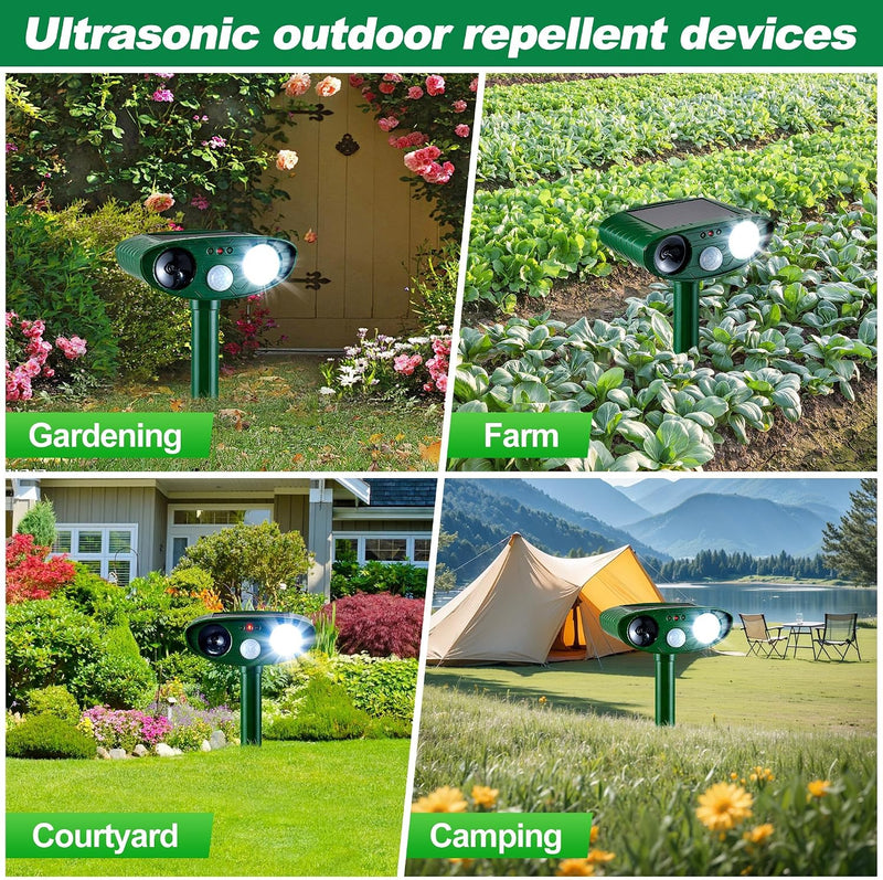 2025 Solar Animal Repellent,Upgraded Ultrasonic Cat Repellent Outdoor,Waterproof Deer Deterrent for Bird Dog Skunk,Squirrels Deterrent with Motion Detection Flash Lights for Farm Patio (2 Pack) 2