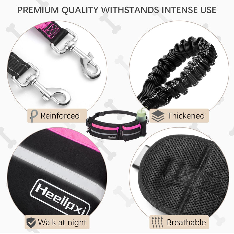 Hands-Free Dog Leash with Pouch, Waist Leash for Walking Two Dogs, Reflective Stitching, Dual Handle, Bungee Retractable for Medium to Large Dogs - Pink,Dog Walking Accessories - PawsPlanet Australia