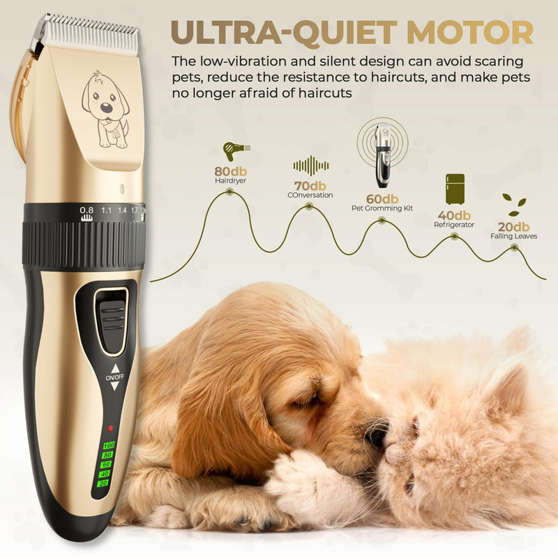 GLOBAL TECH Dog Clippers, Rechargeable Low Noise Cordless Pet Clippers for Dogs Cats and Other Pets - Professional Dog Grooming Clipper Kit Shaver Trimmer Suitable for Thick Hair/Coats - PawsPlanet Australia
