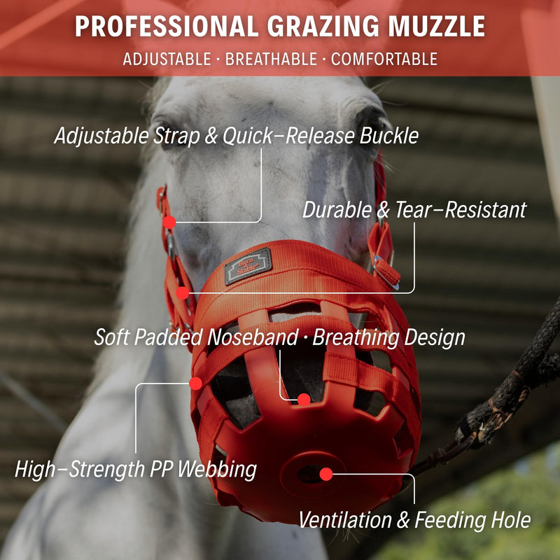BARN & STABLE Horse Grazing Muzzle for Easy Breathe, Comfortable Muzzle Grazing for Horses with Adjustable Straps, Buckles, Suitable for Precaution of Laminitis Red Small - PawsPlanet Australia