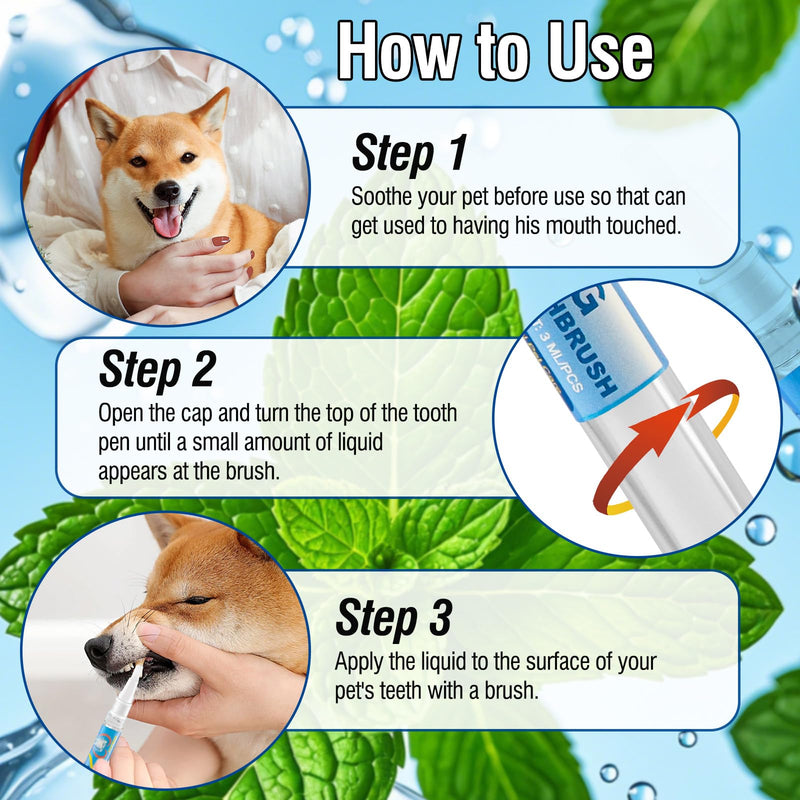 3 x Pet Toothbrush Pen, Dog/Cat Teeth Whitening & Cleaning Pen for Dental Care, Pet Natural Plants Tartar Remover Tool