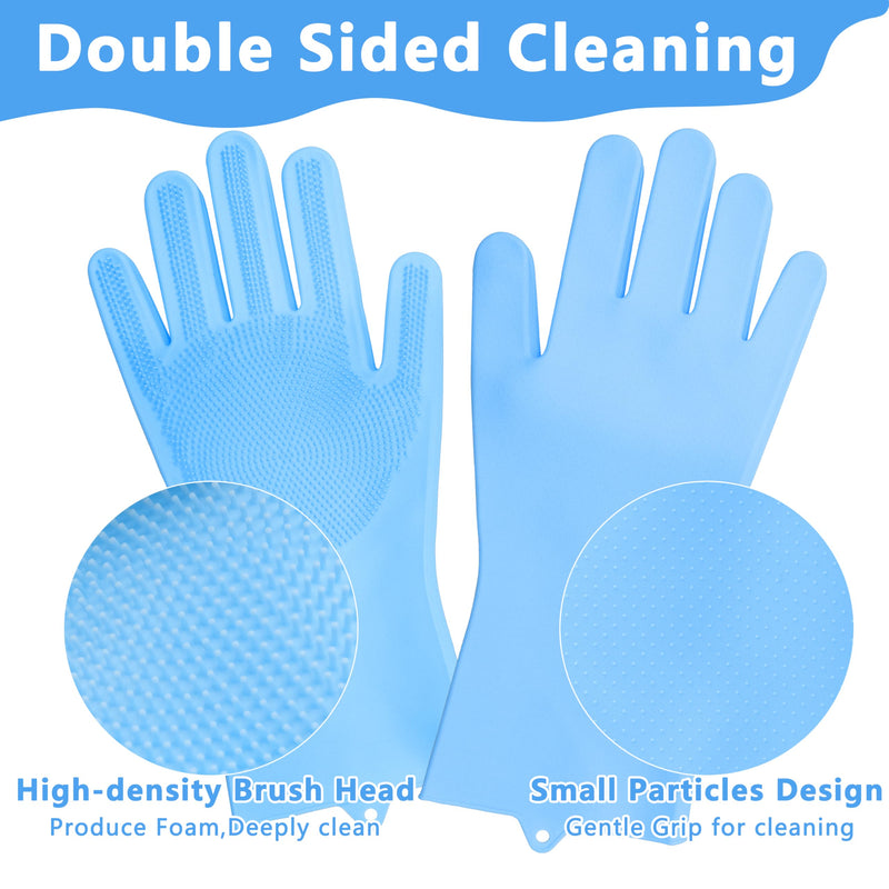 Pet Grooming Gloves—Heat Resistant Dog Washing Gloves with High-Density Teeth, Dog Bath Scrubber with Enhanced Five Finger Design, Silicone Gloves for Dogs and Cats Bathing, Massage (Blue) one size Blue - PawsPlanet Australia