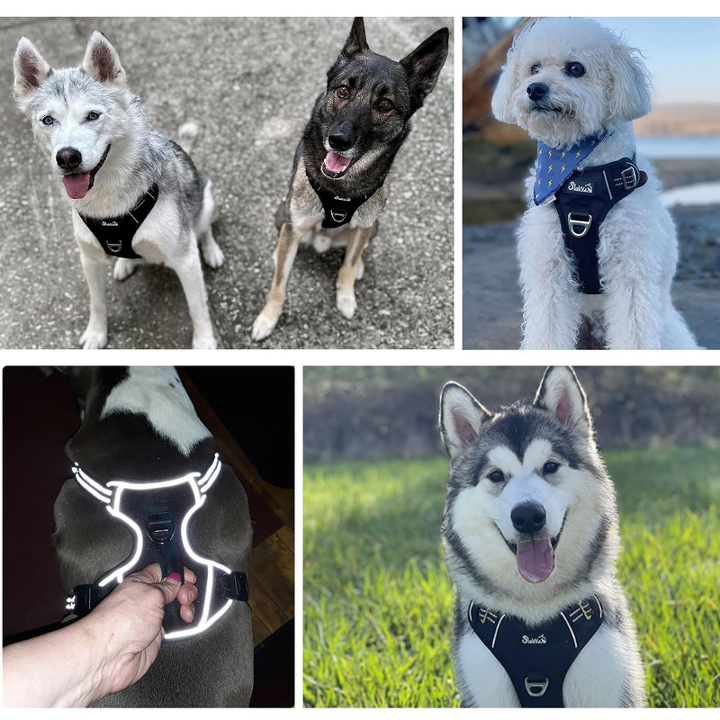 SlowTon No Pull Dog Harness, Heavy Duty No Choke Pet Harness with 2 Leash Clips and Easy Control Vertical Handle, Adjustable Soft Padded Dog Vest for Small, Medium and Large Dogs(Black,X-Large) X-Large(Chest 19.7''-37'') A-Black - PawsPlanet Australia