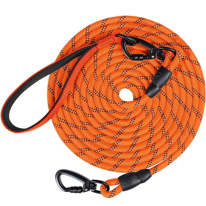 Joytale Long Leash for Dogs, Training Leash with Removable Padded Handle, Double Hook, 15FT/30FT/50FT/65FT Dog Obedience Recall Training Agility Lead for Play, Camping, Backyard Tie Out, Orange, 30FT 30FT, 3/8" - PawsPlanet Australia
