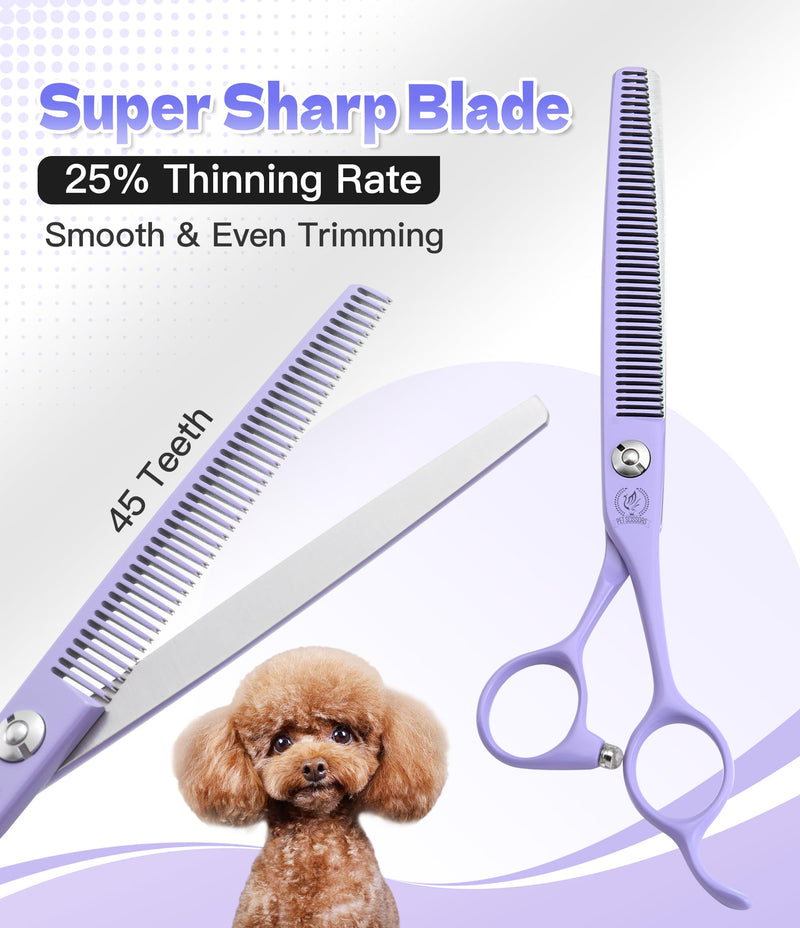 Fenice Peak 6.5" Professional Thinning Dog Grooming Scissors, Japanese 440C Stainless Steel Dog Thinning Shears, Lightweight Pet Trimming Scissors for Face, Body, and Paws, Violet Single Thinner Scissor