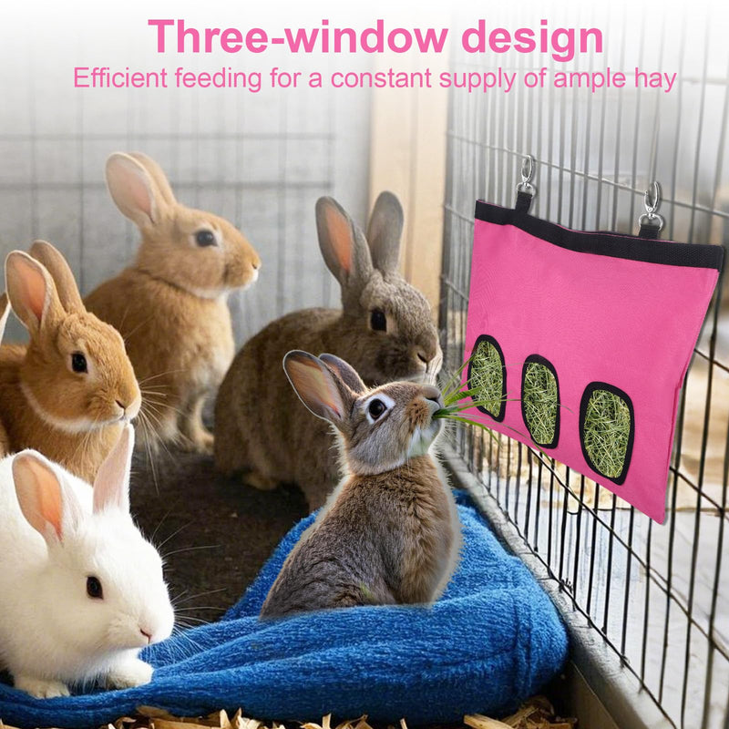 2 Pcs Rabbit Hay Feeder,Guinea Pig Hay Feeder,13×10.8 Inch Guinea Pig Bag,Small Animal Feeding Bag for Rabbits, Hamsters, Hedgehogs(3 Holes,Pink) pink - PawsPlanet Australia