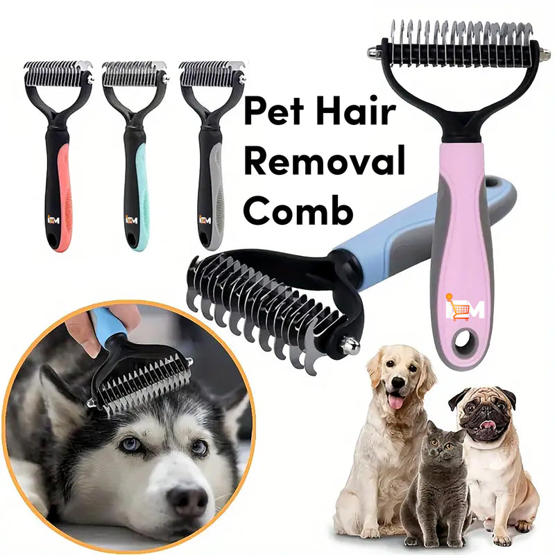 2-Sided Dematting & Deshedding Comb for Dogs & Cats – Undercoat Detangler Brush for Shedding, Matted Hair & Fur Remover Tool, Ergonomic Handle for Stress-Free Pet Grooming (Grey) Grey
