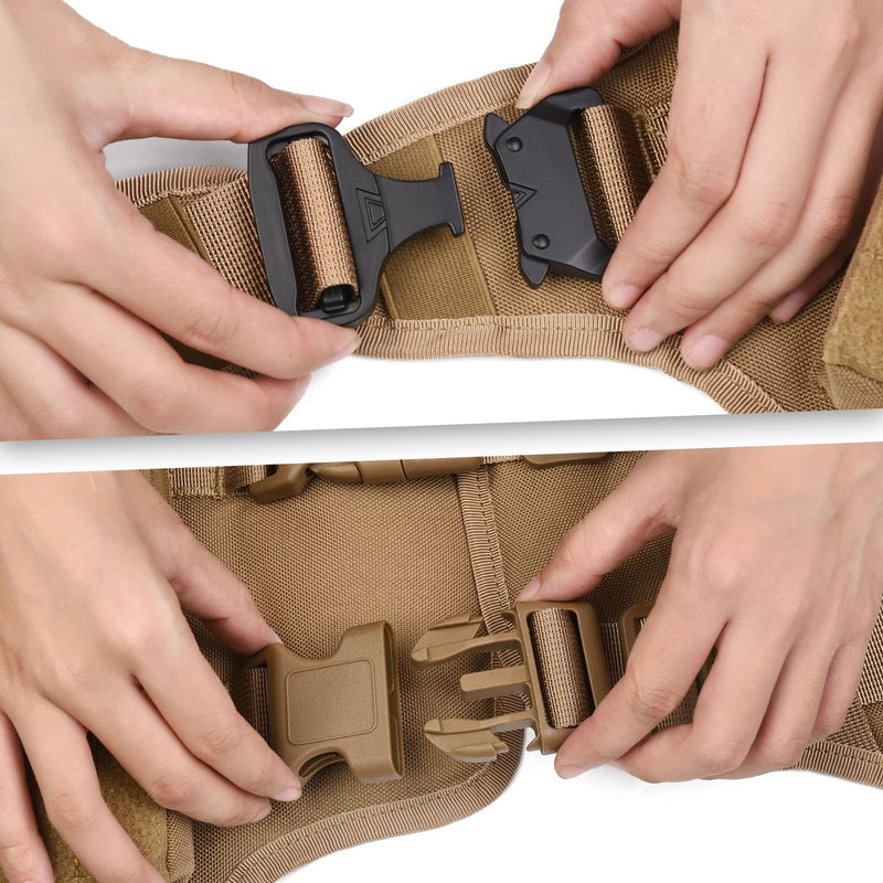 AIWAI Tactical Dog Harness with Handle for Large Dogs,2X Metal Buckle, Dog MOLLE Vest with Pockets,No Pull Adjustable Pet Harness, Easy Control Dog Vest Harness for Working Training (Khaki, XL) Khaki - PawsPlanet Australia