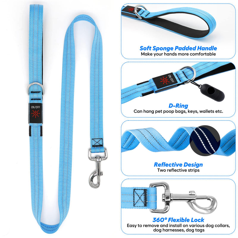 KOSKILL 4 Ft Led Dog Leash, Rechargeable Light Up Dog Leash Waterproof, Safety Glow in The Dark Dog Leash for Night Walking, Nylon Reflective Leashes with Padded Handle for Small Medium Large Pets Blue - PawsPlanet Australia