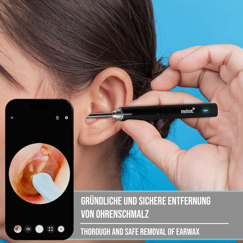 Pulox EC-95 Ear Cleaner with HD Camera, WiFi App & 6 Silicone Heads | Earwax remover with LEDs and live image transmission to your smartphone, precise and safe to use