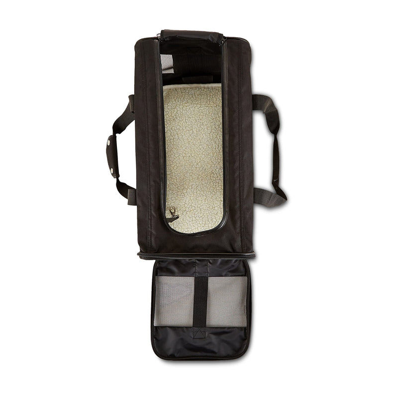Amazon Basics Airline Approved Soft-Sided Mesh Pet Travel Carrier with Shoulder Strap, Removable Washable Fleece Pad, Top Opening, Ventilation for Dog, Cat, up to 22 pounds, 19.7Lx12Wx12H in., Black 20.0"L x 12.0"W x 12.0"H Without Wheels