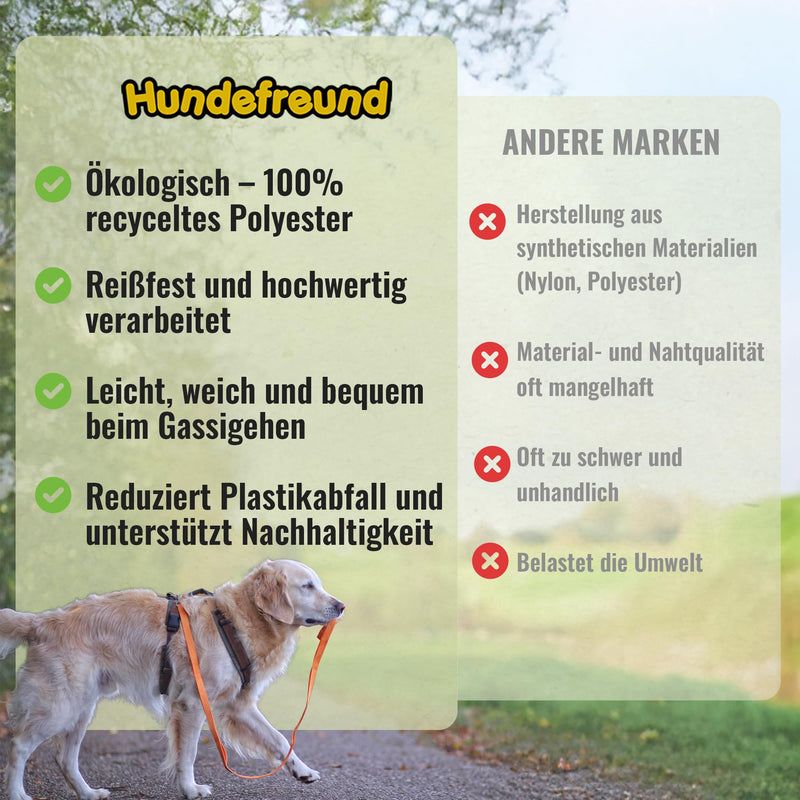 Hundefreund Recycled Dog Leash – 100% Recycled Polyester – Eco-Friendly, Heavy-Duty & Lightweight with 7 Handles for Maximum Control – for All Dog Breeds and Sizes – 4.5 ft (2.5 oz) - PawsPlanet Australia