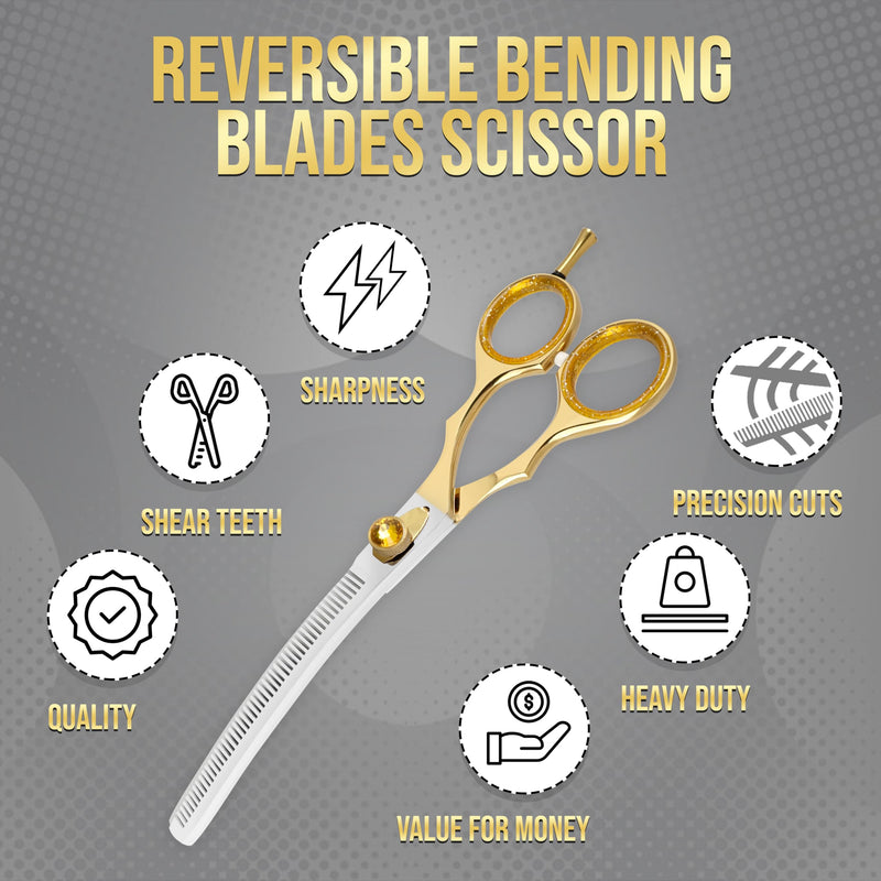 ZAVRIX Professional Dog Grooming Scissors – 7.5” Curved Thinning Shears with 34 Teeth, Pet Chunkers for Dogs & Cats, Premium 440C Stainless Steel Grooming Tools (Golden Polish Curved Thinning Scissor) Golden Polish Curved Thinning Scissor - PawsPlanet Australia