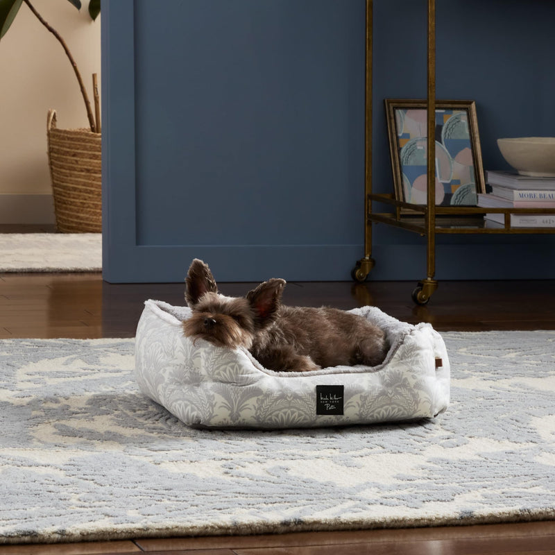 Nicole Miller New York PET Mod Damask Plushy Bolster Pet Bed, Cozy & Calming, Non-Slip Bottom, Machine Washable Cover, Taupe, Extra Small 19"x15"x6" 18.5"L x 14.6"W x 6.3"Th - PawsPlanet Australia