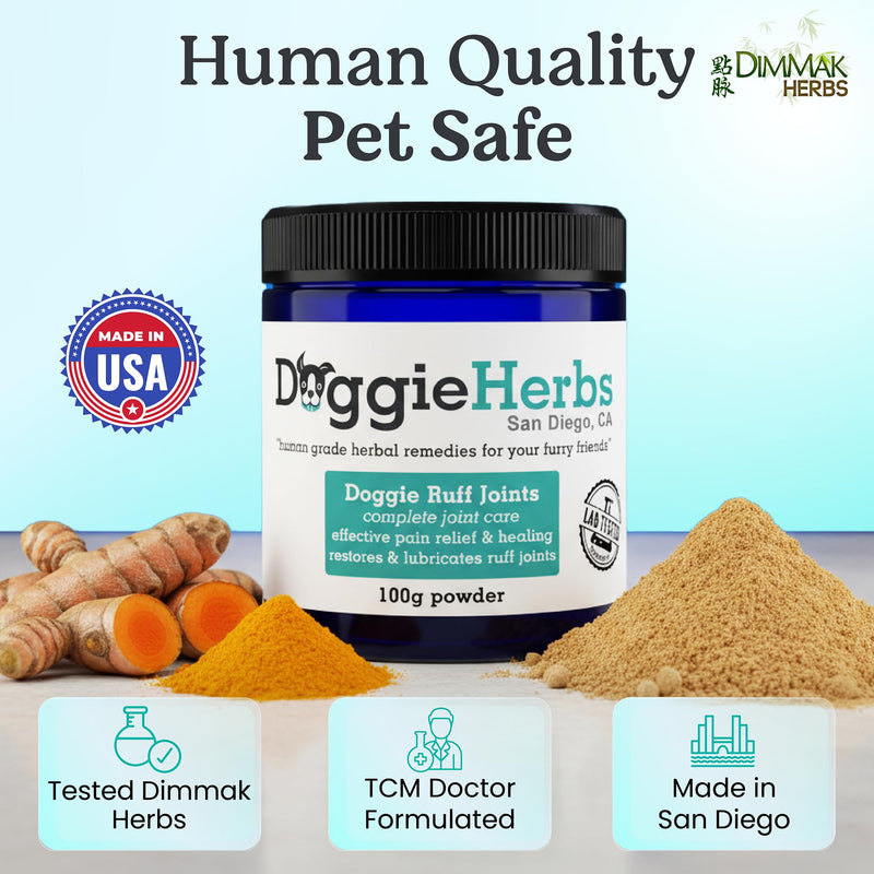 Doggie Herbs Ruff Joints Powder- Advanced Hip & Joint Support for Dogs- Glucosamine, Devil's Claw & Meadowsweet- Mobility & Stiffness Supplement- Pure Active Formula, No Fillers- TCM Doctor Formulated - PawsPlanet Australia