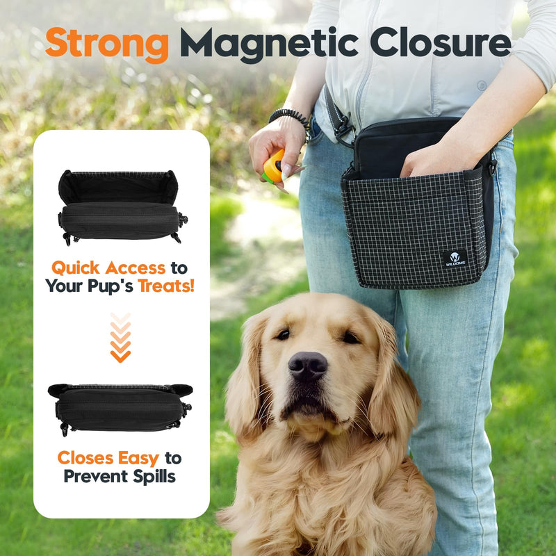 Large Capacity Dog Treat Pouch –Training Treat Bag with Magnetic Pocket, Built-in Poop Bag Holder, Clicker & Collapsible Bowl, Dog Walking Bag for Pet Training – Black - PawsPlanet Australia