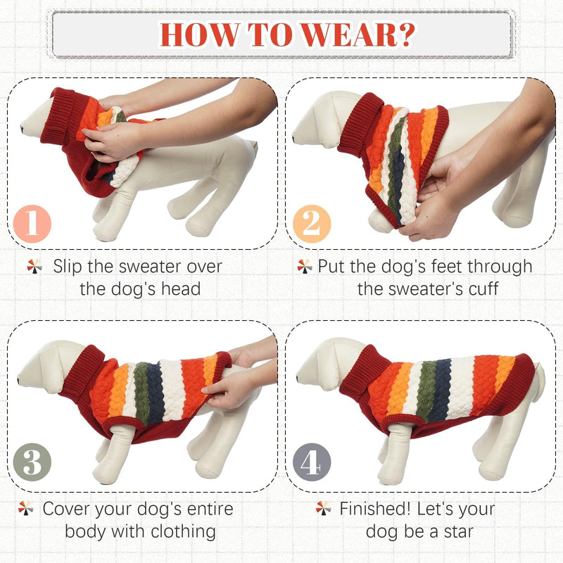 Kuoser Dog Sweater, Warm Dog Sweaters for Small Dogs Pet Christmas Clothing, Classic Cable Knitwear Cold Weather Thermal Pullover for Pug Dachshund Yorkie, Soft Puppy Turtleneck Sweatshirt, Red S Small (Chest: 13.7''; Weight: 6 - 9LB) - PawsPlanet Australia