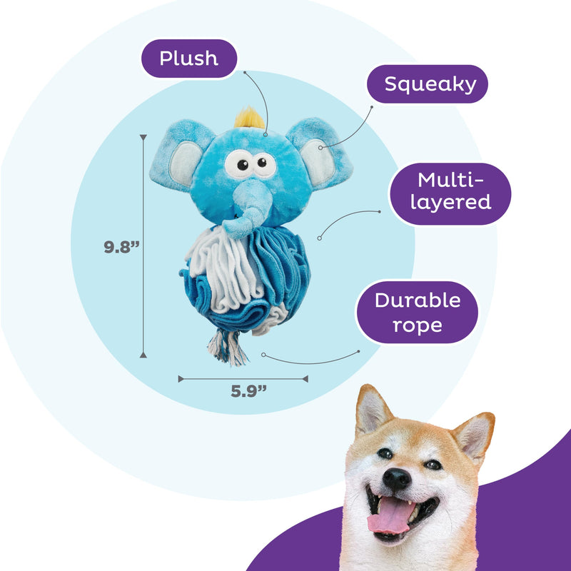 Outward Hound Nina Ottosson Stuff N' Snuffle Plush Snuffle Ball Dog Puzzle, Elephant, Blue - PawsPlanet Australia