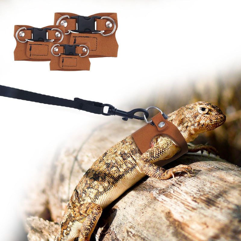 3 Pcs Bearded Dragon Harnesses, Adjustable Soft Leather Lizard Harness with Retractable Traction Rope Small Animal Walking Vest Leash Accessories Set for Reptiles Squirrel Lizard Chinchilla - PawsPlanet Australia