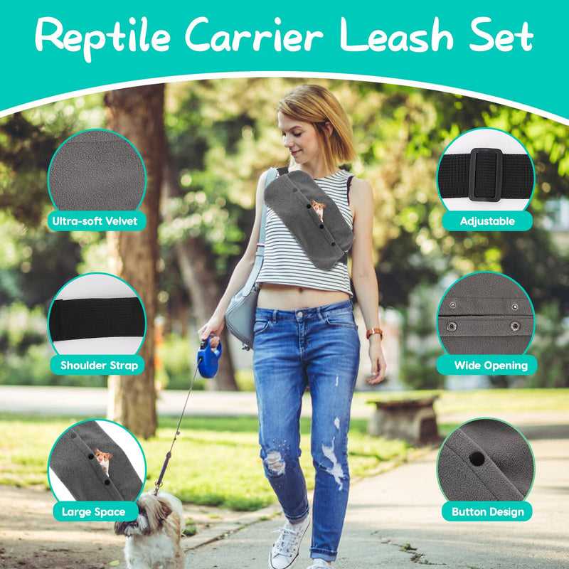 Bearded Dragon Leash and Harness Set, Lizard Bearded Dragon Leash and Carrier, Adjustable Harness with Leather Wings and Sling Bag,Reptile Small Pet Backpack for Outdoor Travel Walking (Gray) Gray - PawsPlanet Australia