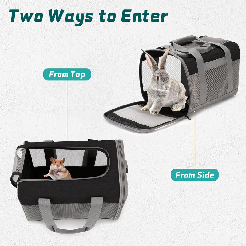 PINVNBY Bunny Carrier for Travel Camping Outdoor, Small Pet Carrier, Guinea Pig Carrier, Breathable Pet Portable Hand Bag for Hamster Bunny Guinea Pig（Black & Gray） Black & Gray - PawsPlanet Australia