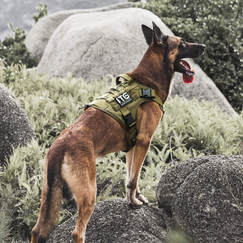 Tactical Dog Harness, Full Body Dog Harness with Handle Heavy Duty Dog Vest for Hiking Training Outdoor Dogs(Ranger Green, Large) L - PawsPlanet Australia