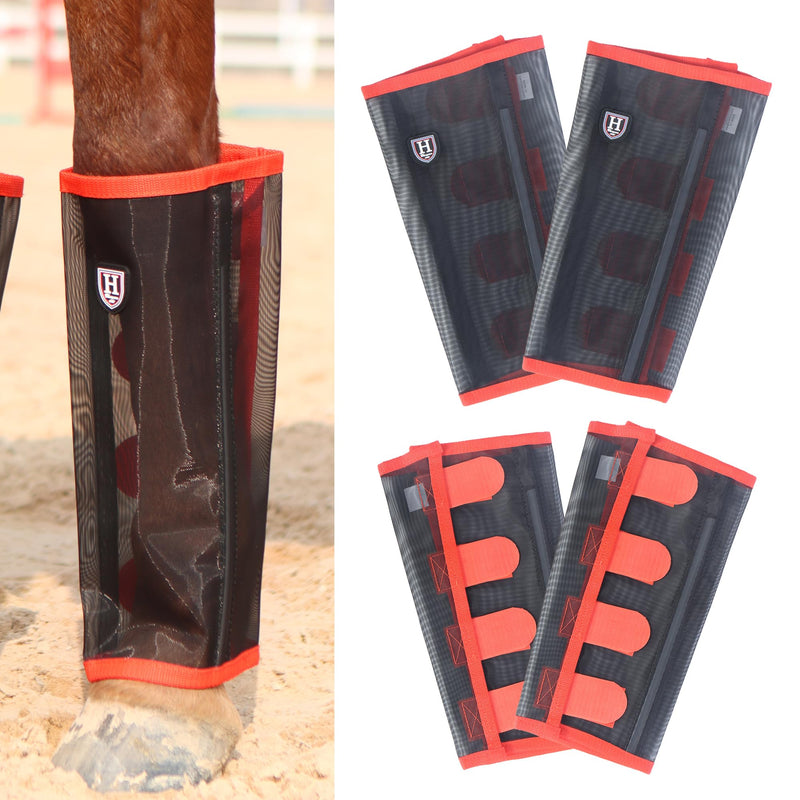 Harrison Howard Loose-Fitting Horse Fly Leggings Breathable, Tear-Resistant Fine Mesh Leg Guards Stay-on Comfortable Fly Boots (Set of 4) Orange Yearling