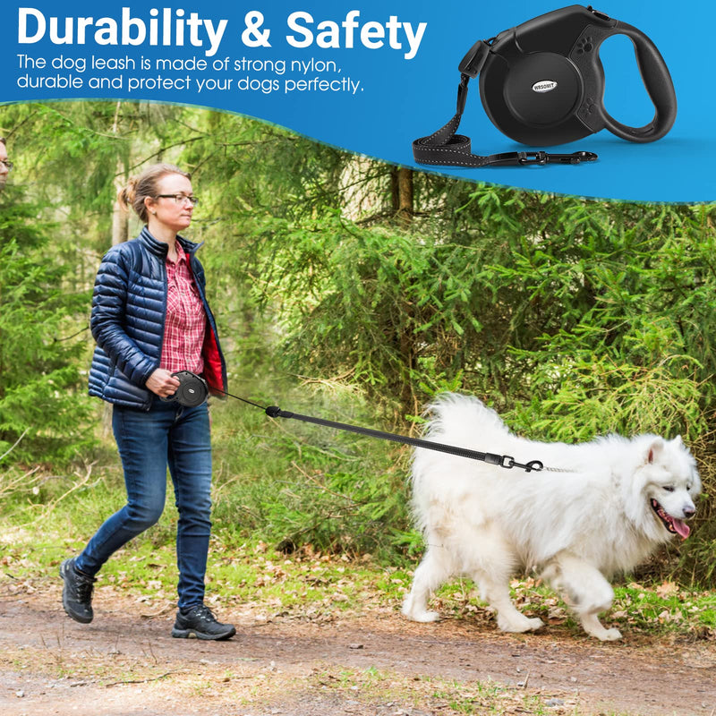 Retractable Dog Leash, 26 Ft Heavy Duty Pet Walking Leash for Small Medium Large Dogs up to 110lbs, Anti-Slip Handle, 360 ° No Tangle, Nylon Tape, One-Handed Brake Black - PawsPlanet Australia