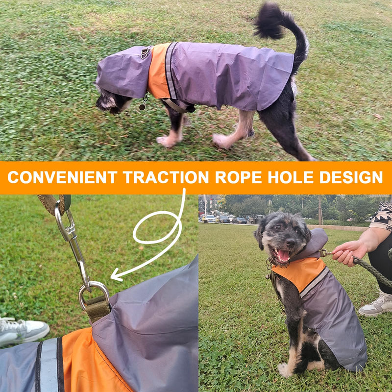 Dog Raincoat with Reflective Strip, Ultra Light Breathable Waterproof Dog Rain Jacket, Adjustable Waterproof Dog Raincoat with Hood, Suitable for Small, Medium, and Large Dogs (Grey, XL) Grey