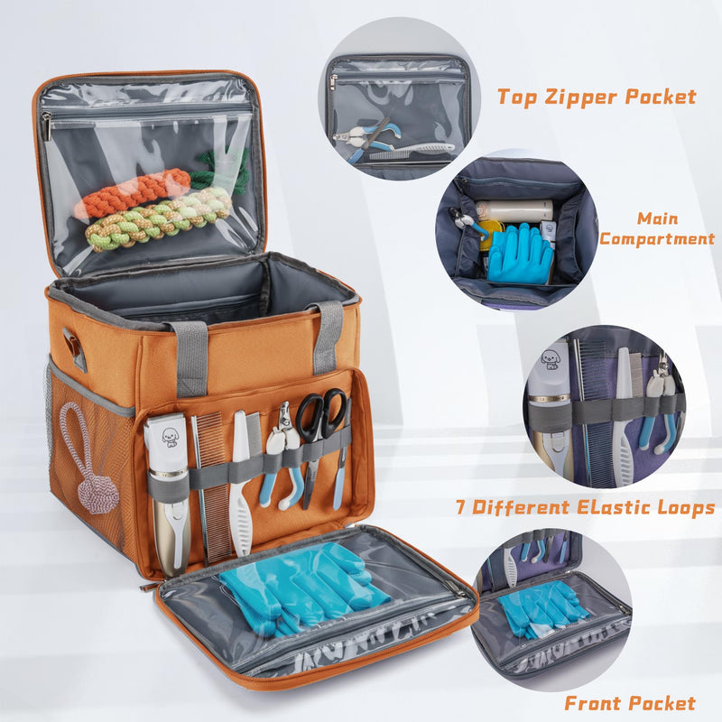 SMYV Pet Grooming Bag for Dog Grooming Supplies, Dog Tote Travel Bag for Pets Grooming Tools Kit Accessories - Orange - PawsPlanet Australia