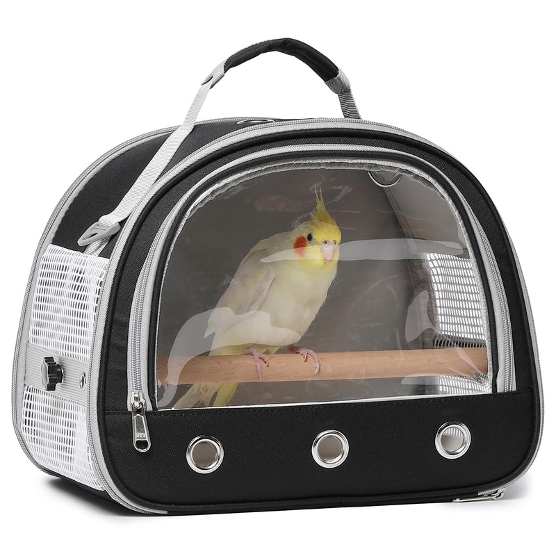 Bird Carrier,Bird Cage Parakeet Parrot Budgie Carrier Backpack for Small Birds, Travel Bird Cages with Perch, Transparent Ventilation Cockatiels, Lightweight Pet Carrier for Outdoor Use(Black) Black - PawsPlanet Australia