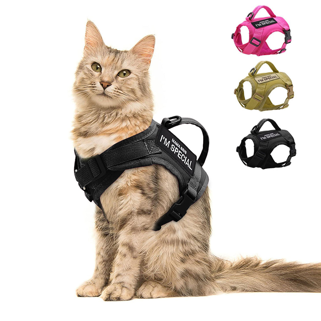 Forestpaw Cat Harness Escape Proof for Walking,Adjustable Large Cat Vest Harness with Soft Mesh Padded,Tactical Cat Harness with Control Handle,Molle Patches,Black Chest 12-17",Neck 8.0-12.5" Black